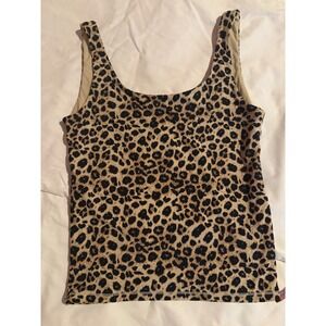 SUUKSESS Womens Leopard Print Tank Top Brown Black Animal Scoop Neck XS‎